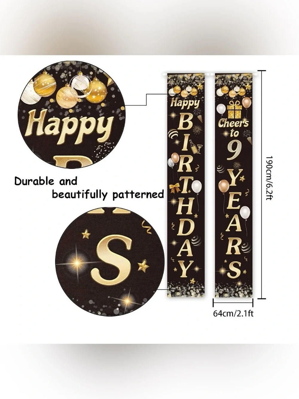Happy Birthday Cheers to 29 Years Black Gold Yard Sign Door Banner 29th Birthday